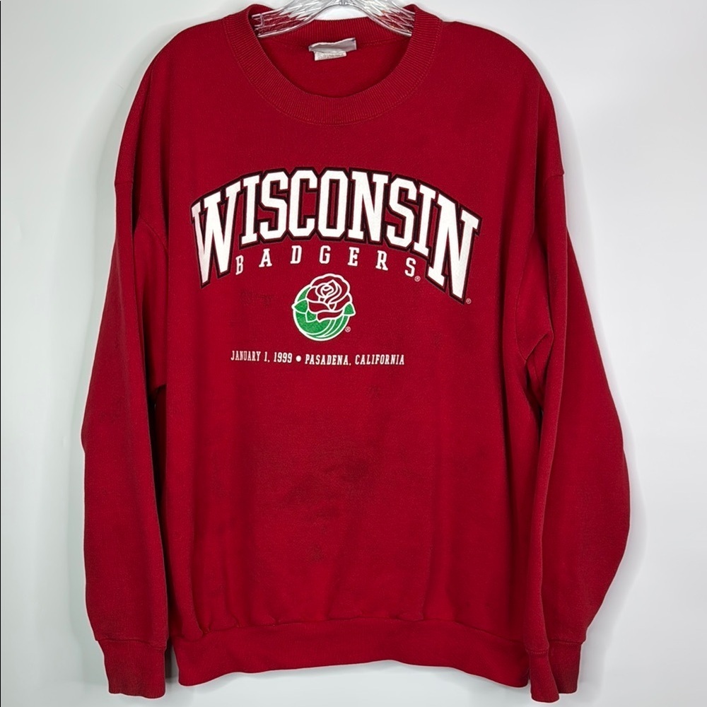 Vintage Lee Wisconsin Badgers 1999 Rose Bowl Crewneck Red Sweatshirt XL Grunge